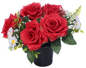 cemetery pot grave with roses artificial flowers red