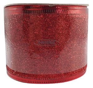 63mm 1.5 inch glitter ribbon christmas tree ribbon roll wire wired edge wide  red