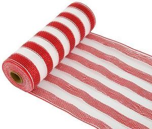 red white stripe deco mesh 10 inch