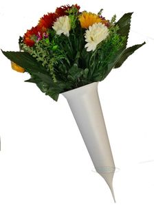 white grave vase spike with artificial flowers