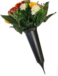 grave vase spike black with red orange artificial flowers