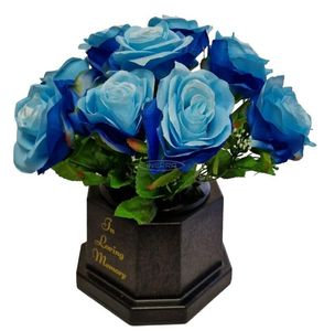 grave vase base with artificial flowers blue roses pot