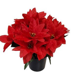 Grave Pot with Artificial Poinsettia Christmas Flowers