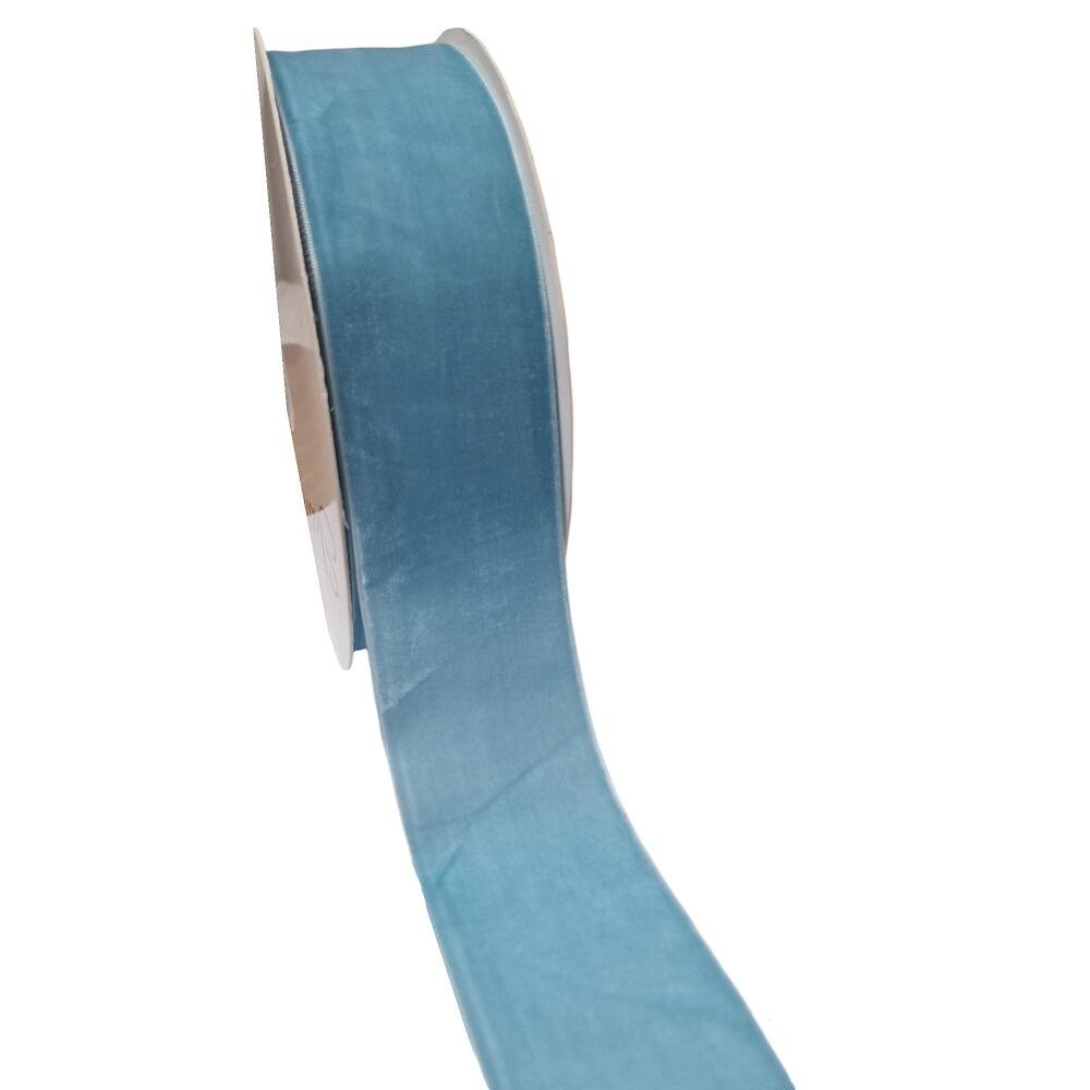 Baby Blue Velvet Ribbon with Sewn Edge