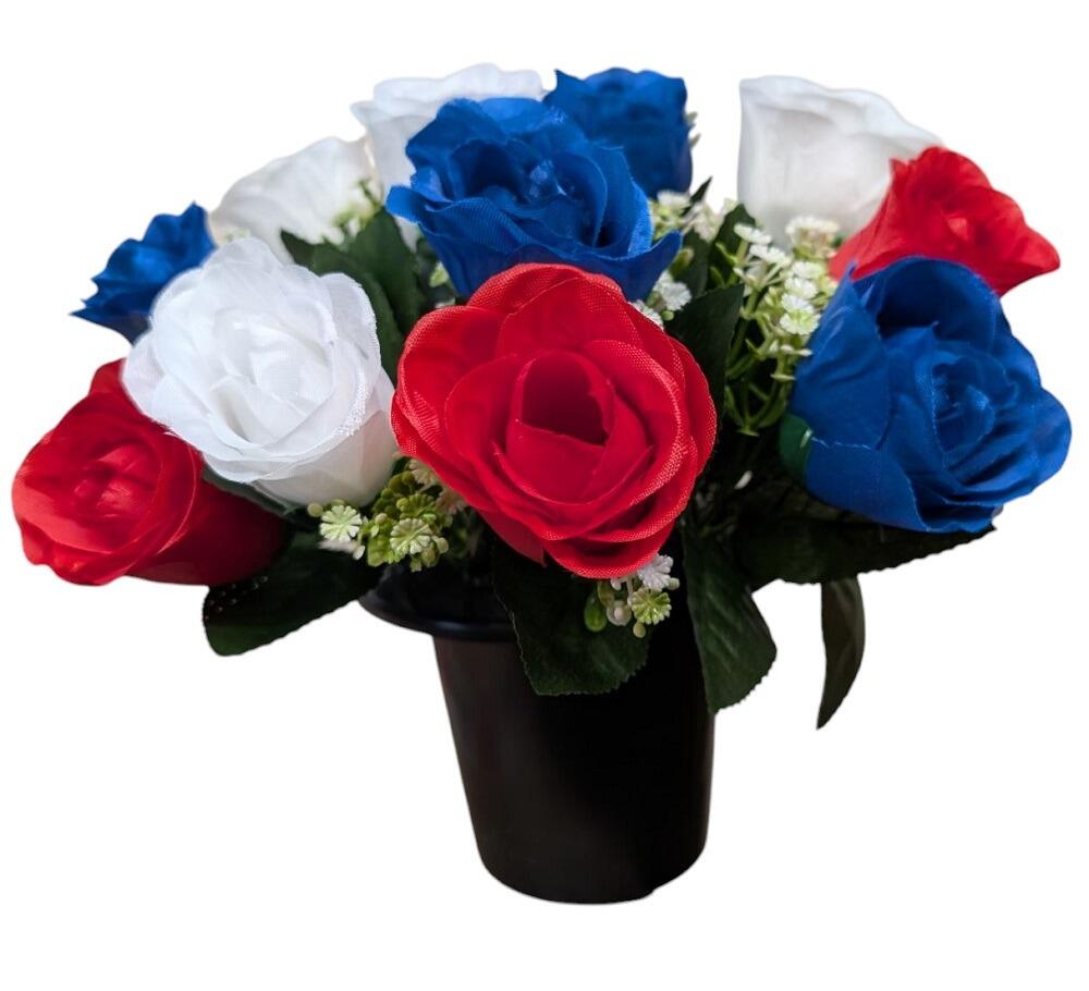 red white and blue grave flower pot