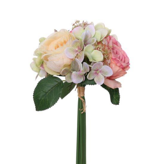 pink and peach artificial flowers with rose and hydrangeas