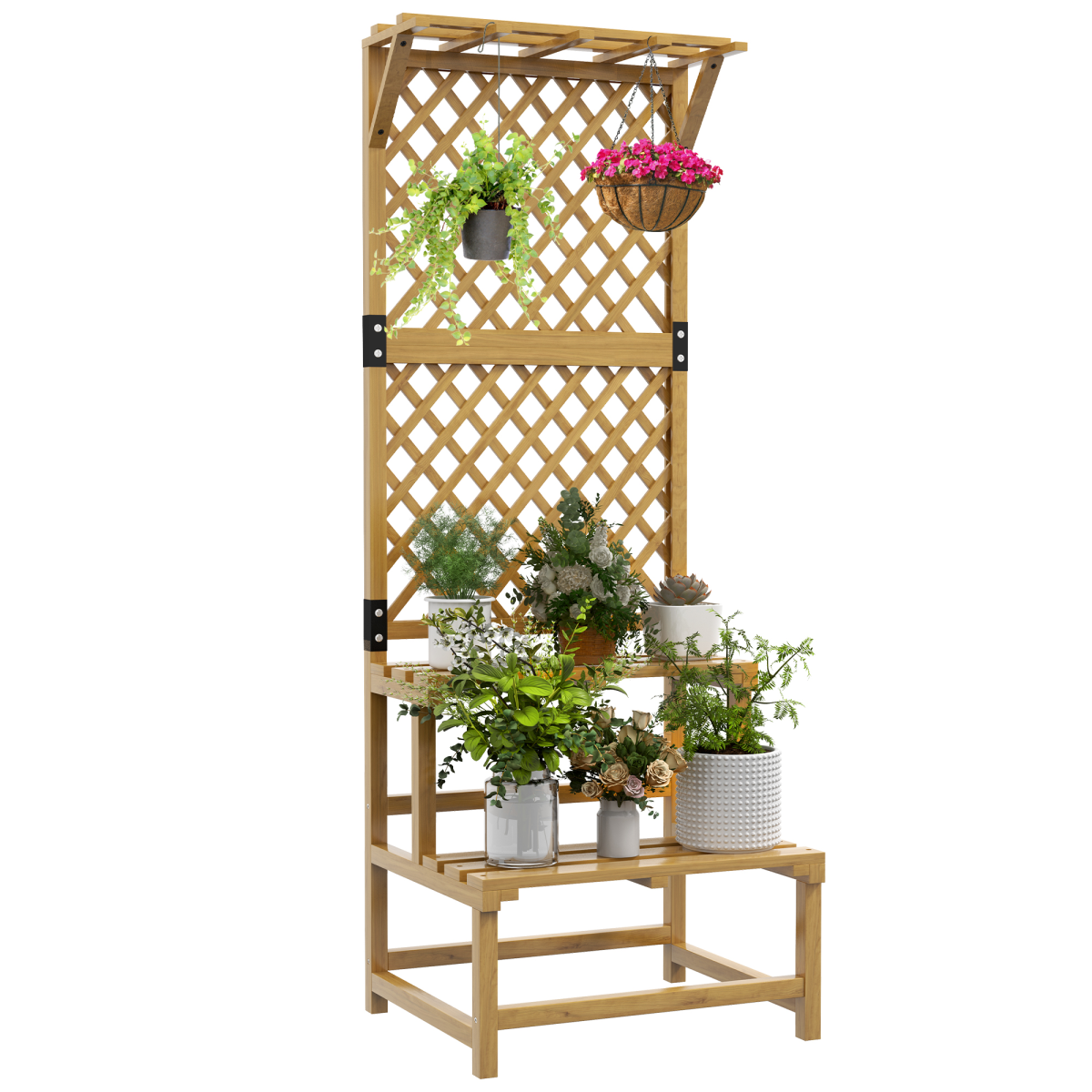 Wooden Plant display Stand with Trellis for Climbing Plants