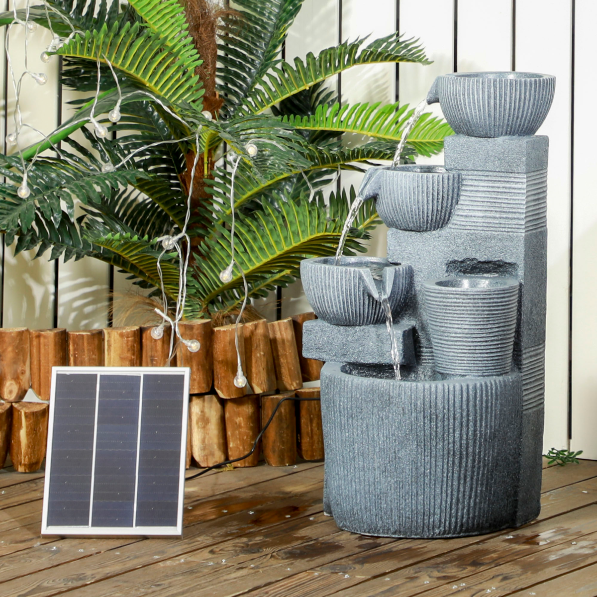 solar powered waterfall water feature for garden