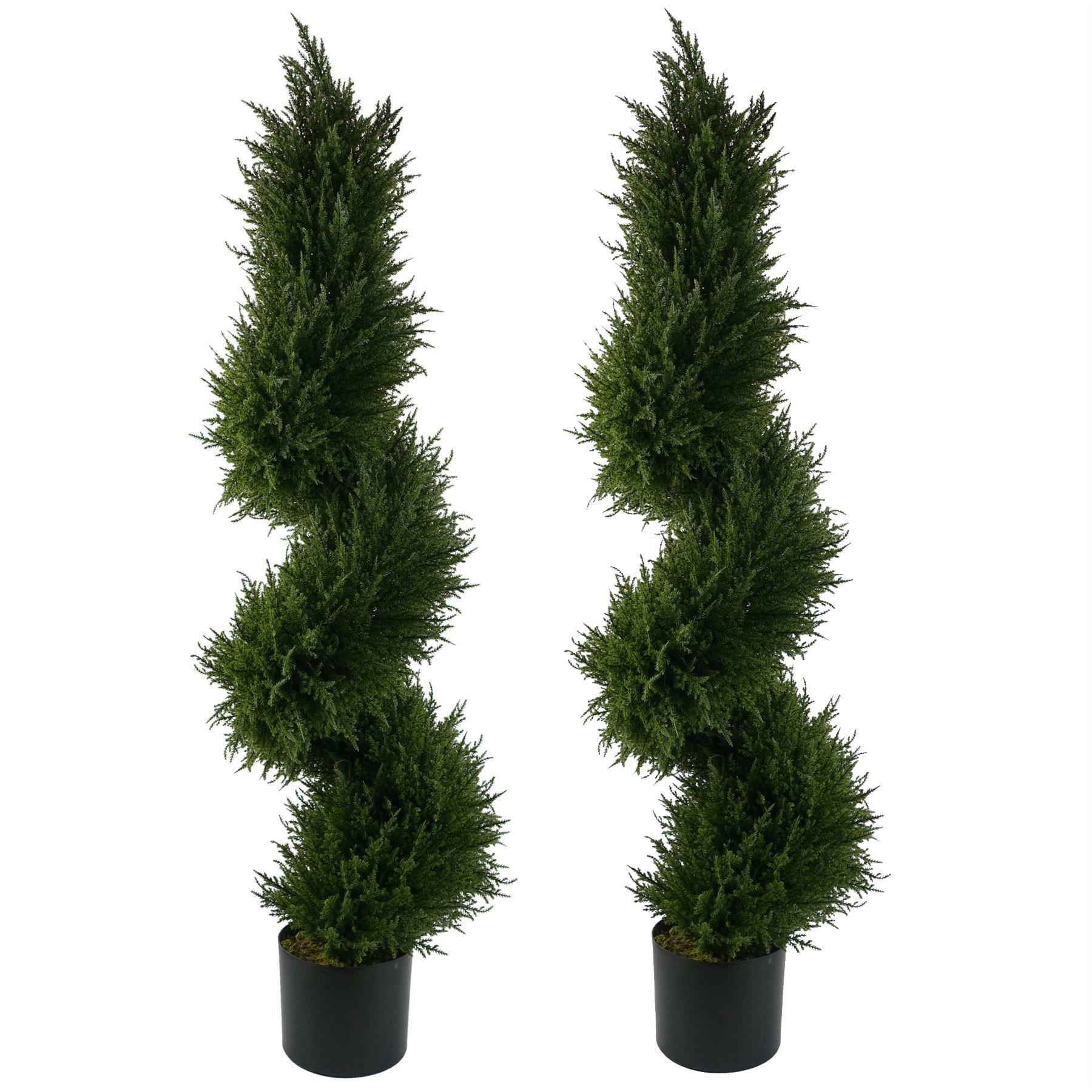 Pair of Spiral Cypress Tree Artificial Topiary