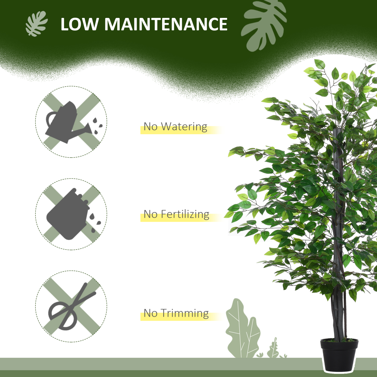 Artificial Banyan Plant Faux Decorative Tree Cement Pot Outsunny