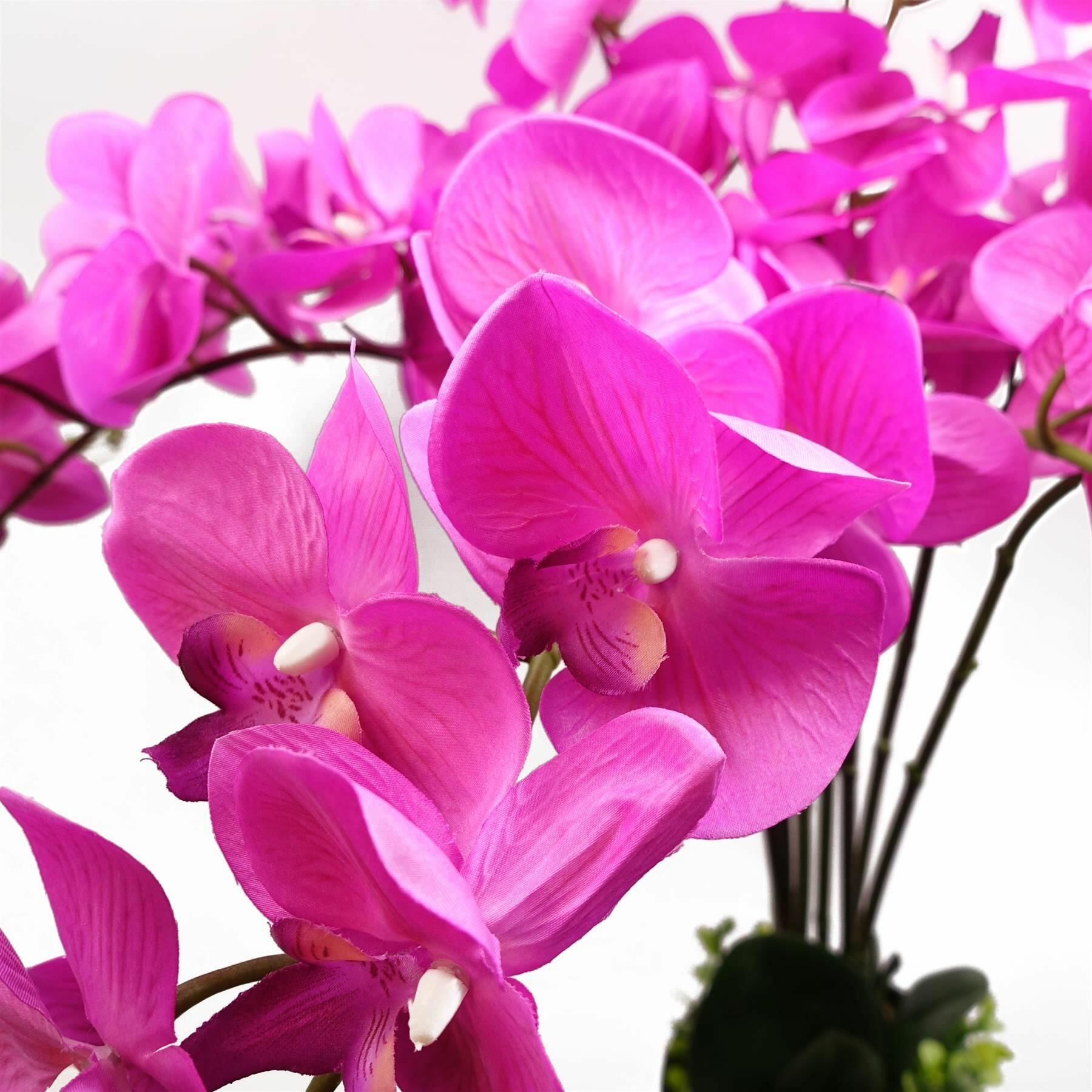Artificial Deluxe Bush Orchid - Dark Pink with Black Pot