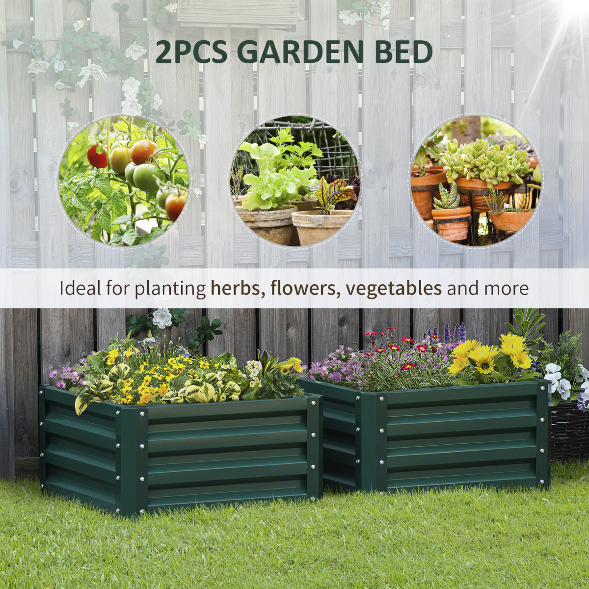 Set of 2 Raised Garden Bed Galvanised Planter Box