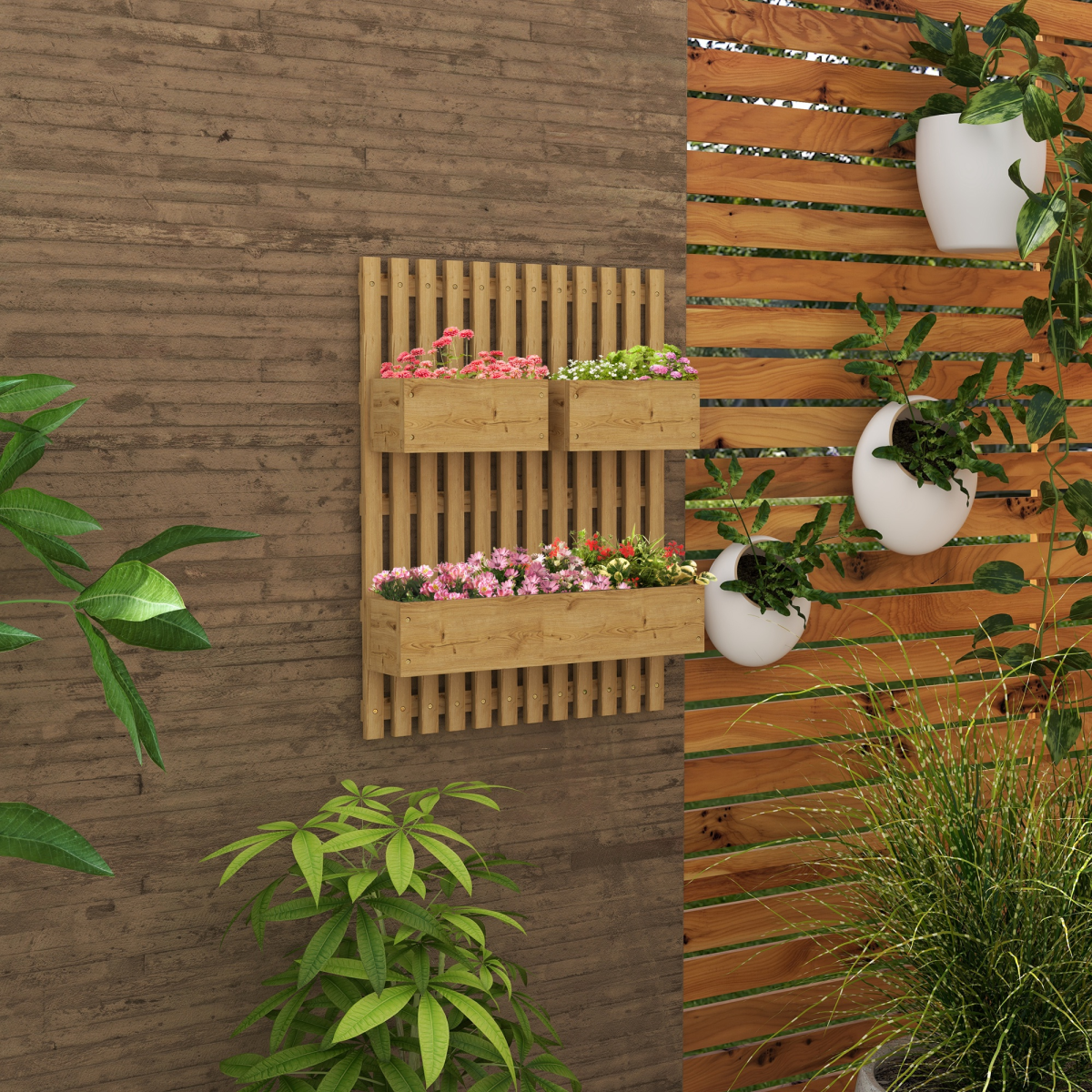 Wooden Garden Planters with Trellis Raised Bed