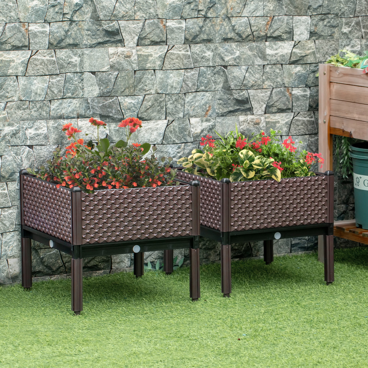 Set of 2 Raised Garden Bed Planter Box for Flowers