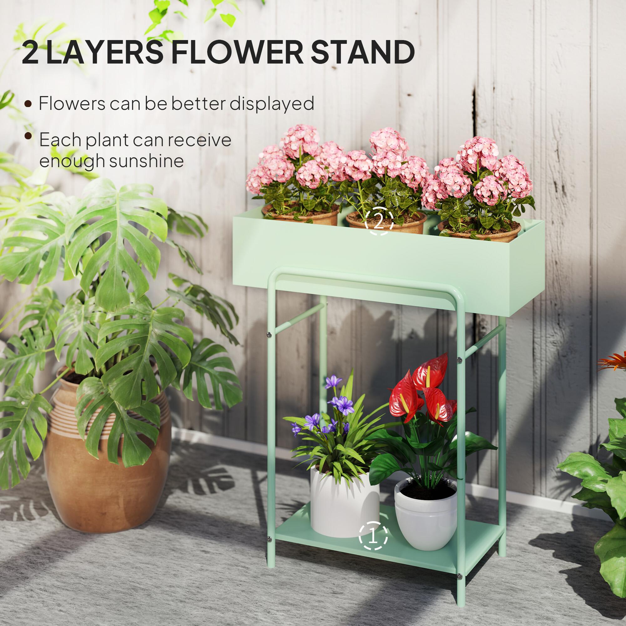 Elegant Green Metal Plant Stand - Two-Tier Design for Versatile