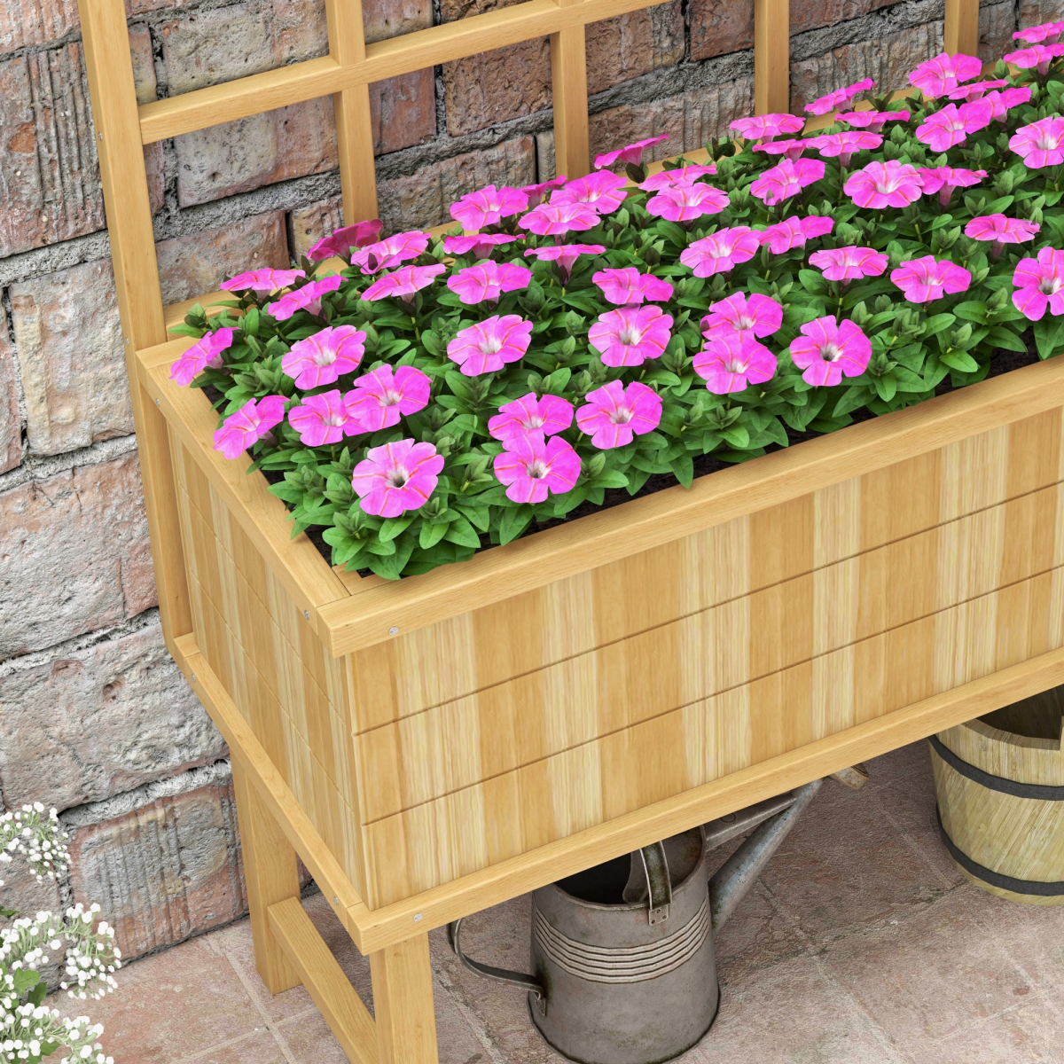 Wood Raised Planter with Trellis, Garden Bed