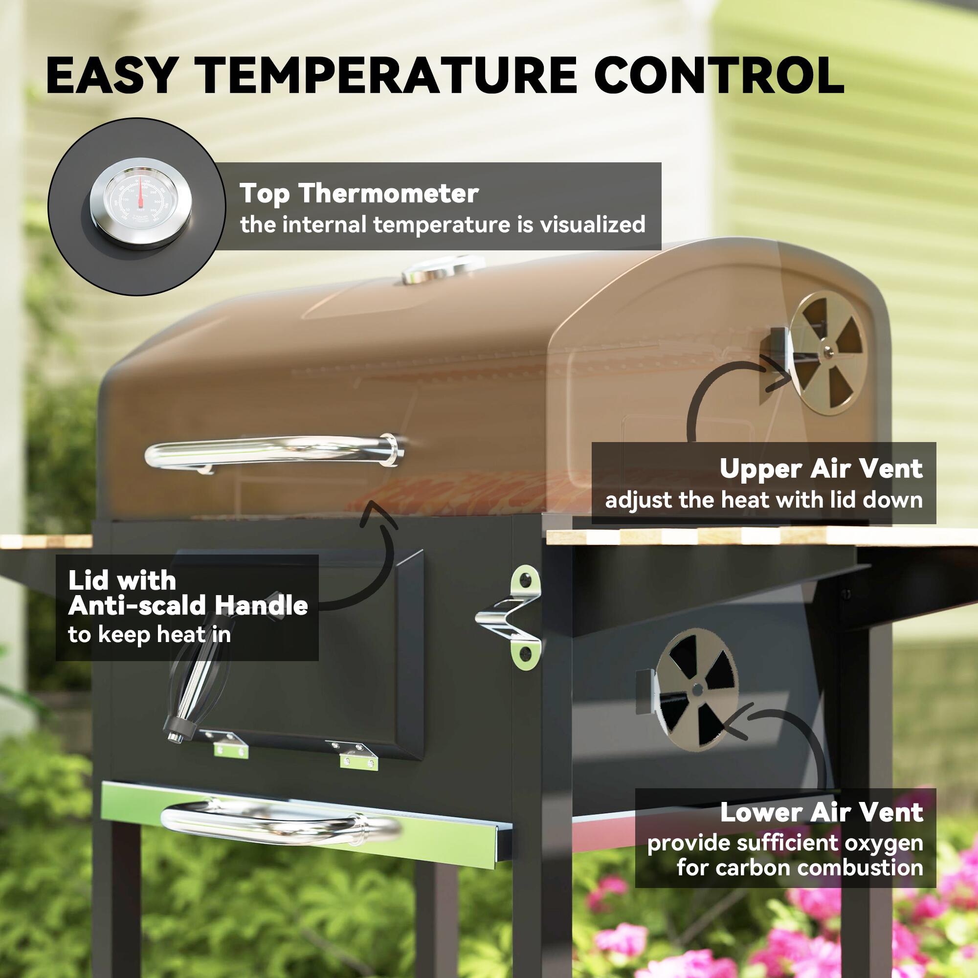 Charcoal BBQ Grill with Warming Rack 3 Shelves