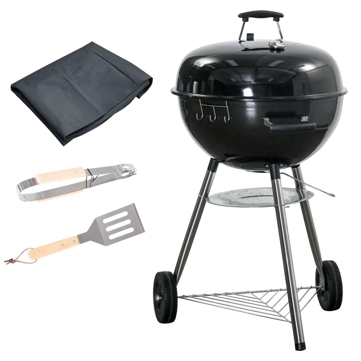 Portable Kettle Charcoal Grill BBQ Smoker Cover, Lid, & Thermometer