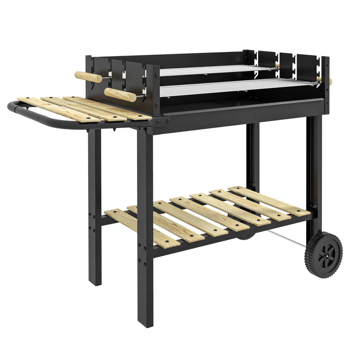 Charcoal BBQ Grill with Side Table & Storage Shelf