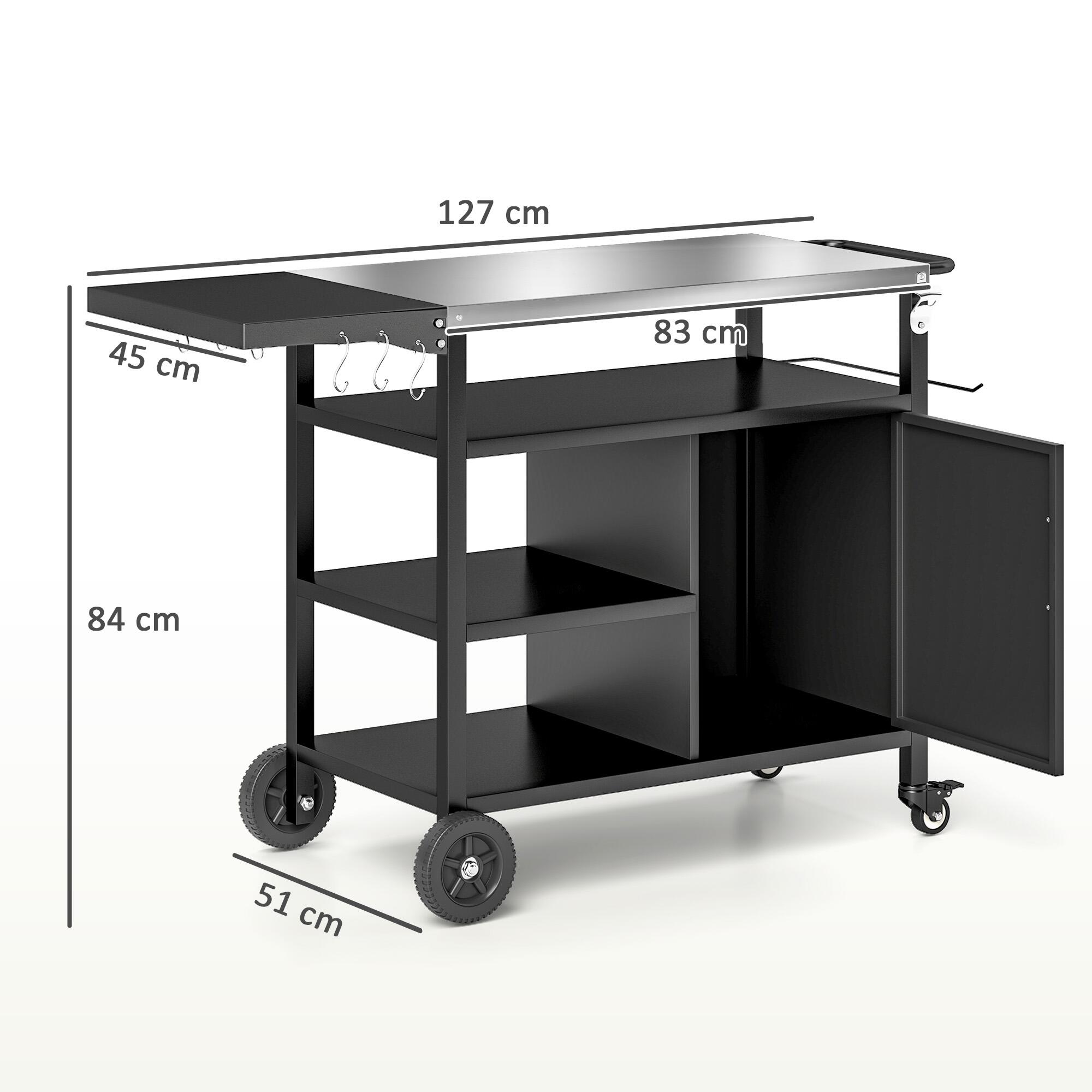 Stainless Steel Outdoor BBQ Trolley, Black