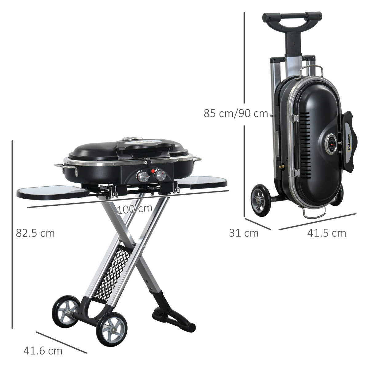 Foldable 2 Burner Gas BBQ Grill Trolley