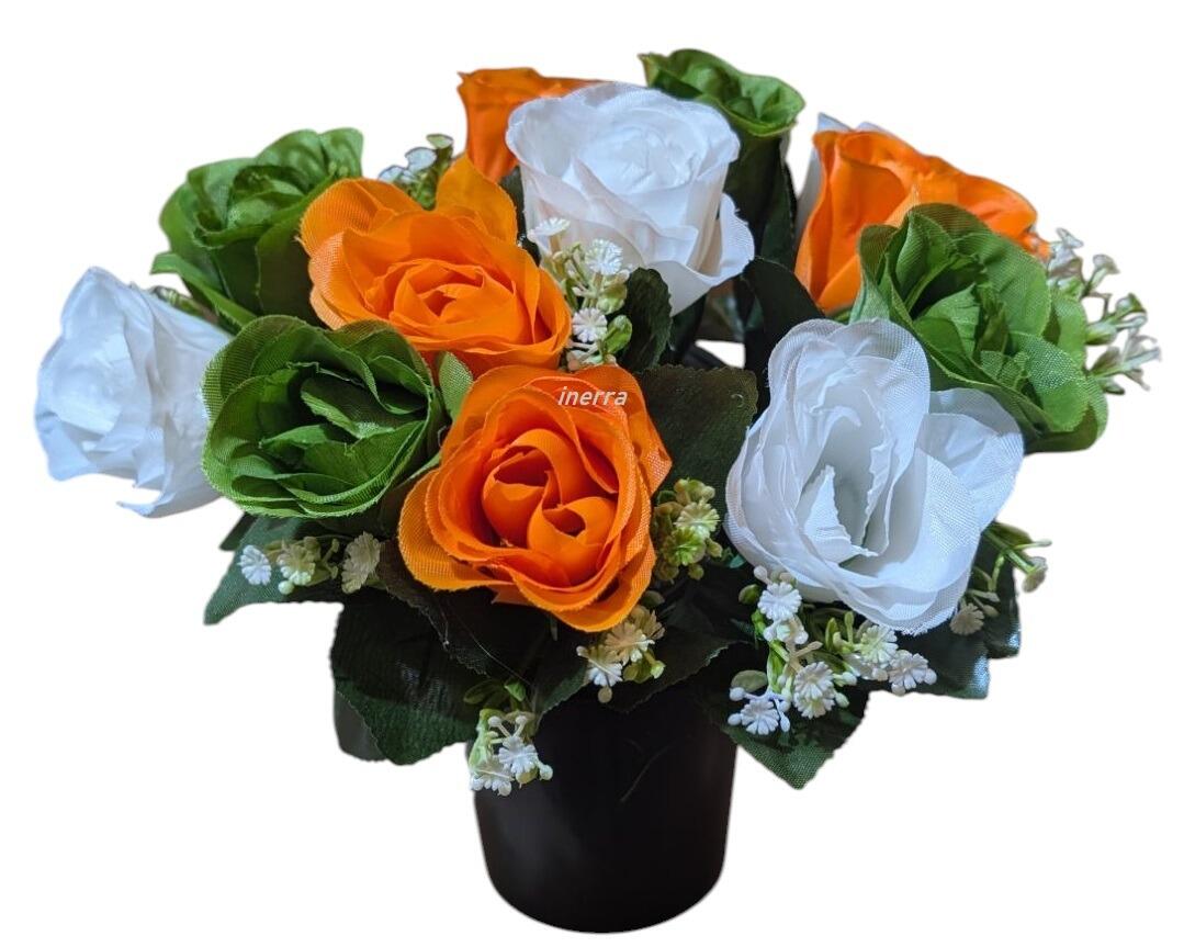 grave flower pot orange green flowers artificial