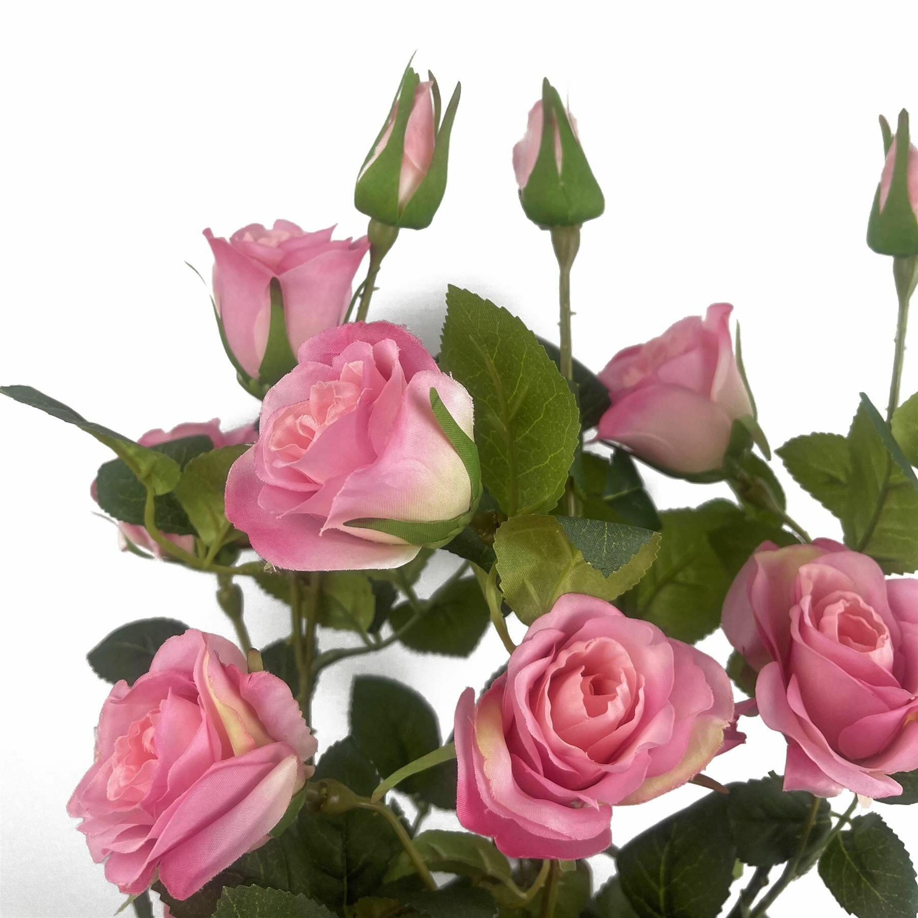 Premium Rose Bush Pink Silk Flowers and Leaves