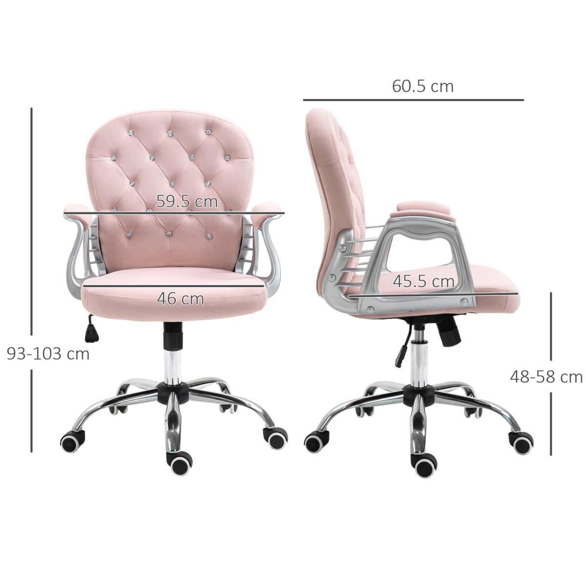 office chair luxury velour diamond tufted padded ergonomic view 3
