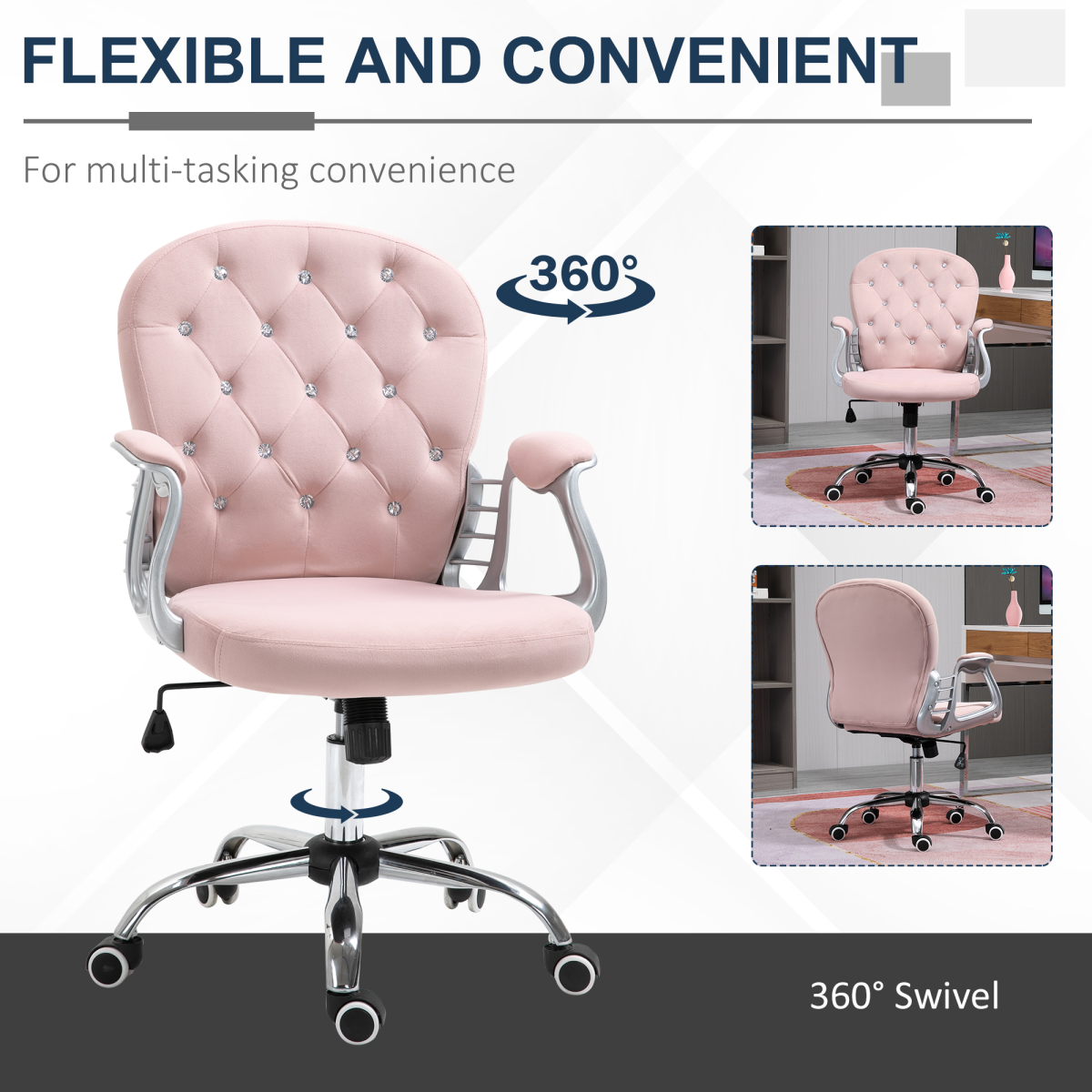 office chair luxury velour diamond tufted padded ergonomic view 8