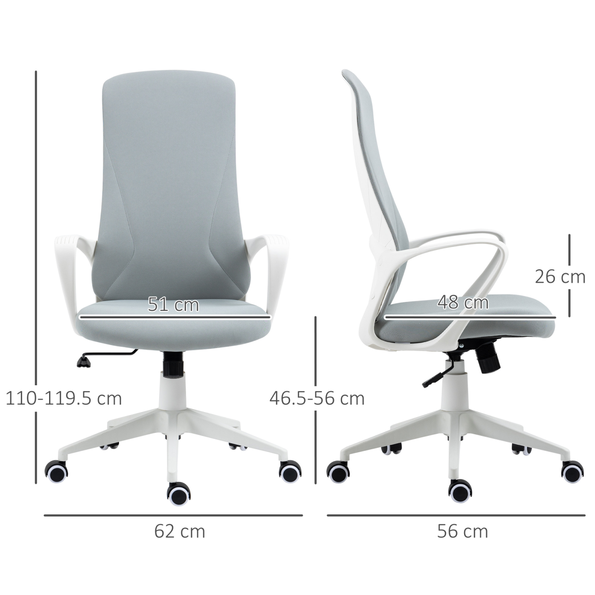vinsetto highback home office chair height adjustable elastic view 3