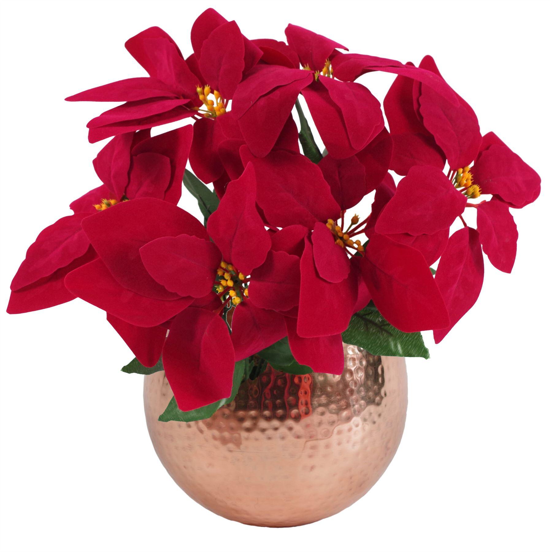 artificial christmas xmas red poinsettia 40cm copper hammered view 1