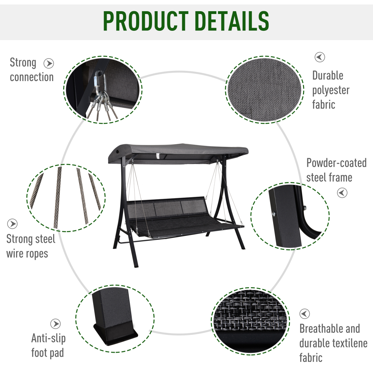 steel pipe 3seater outdoor garden recliner swing chair view 5