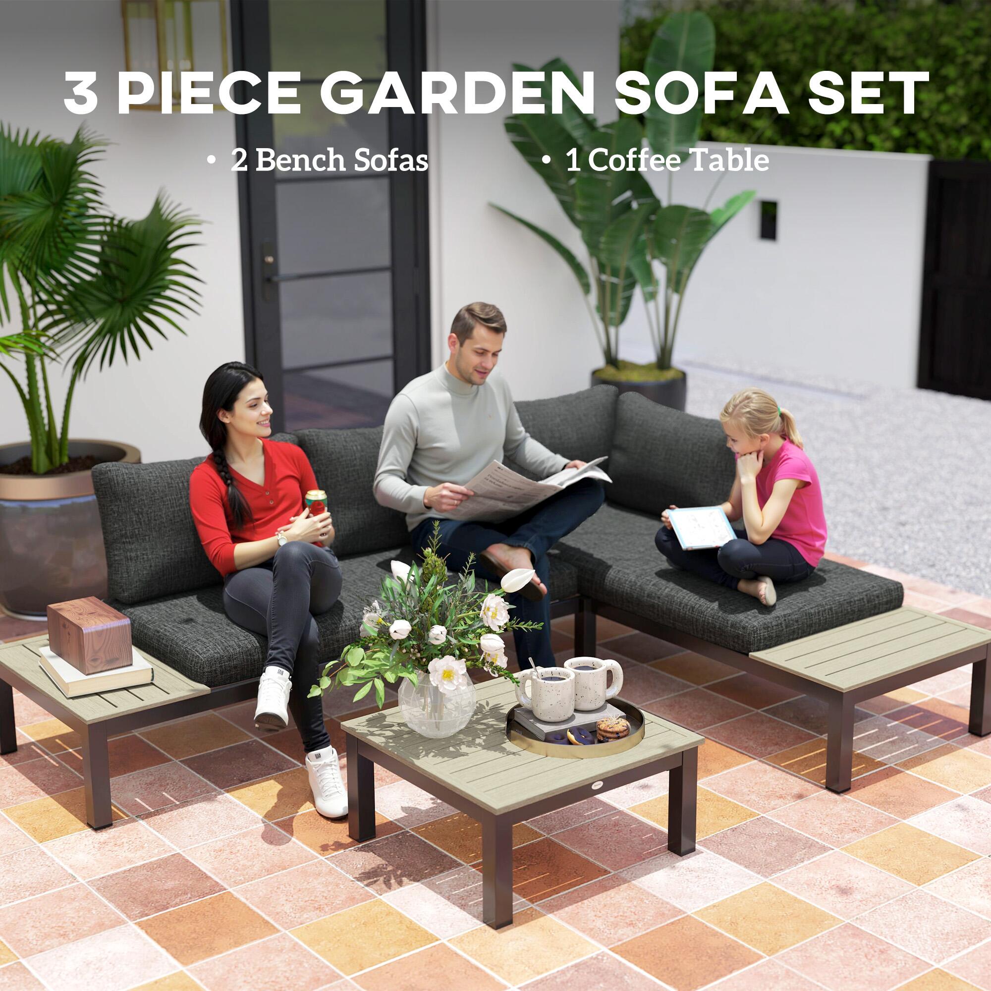 outsunny 3pcs garden sectional sofa side table furniture view 3