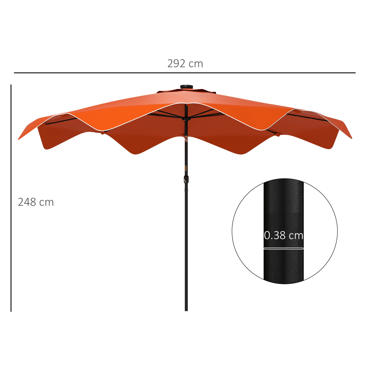 outsunny garden parasol umbrella with led lights and view 3