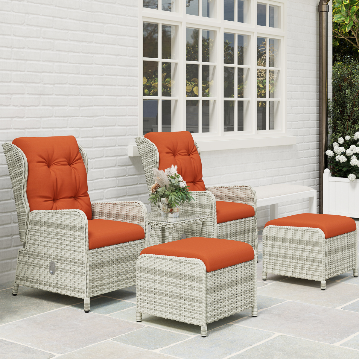 outsunny recliner rattan garden furniture w twotier table view 8
