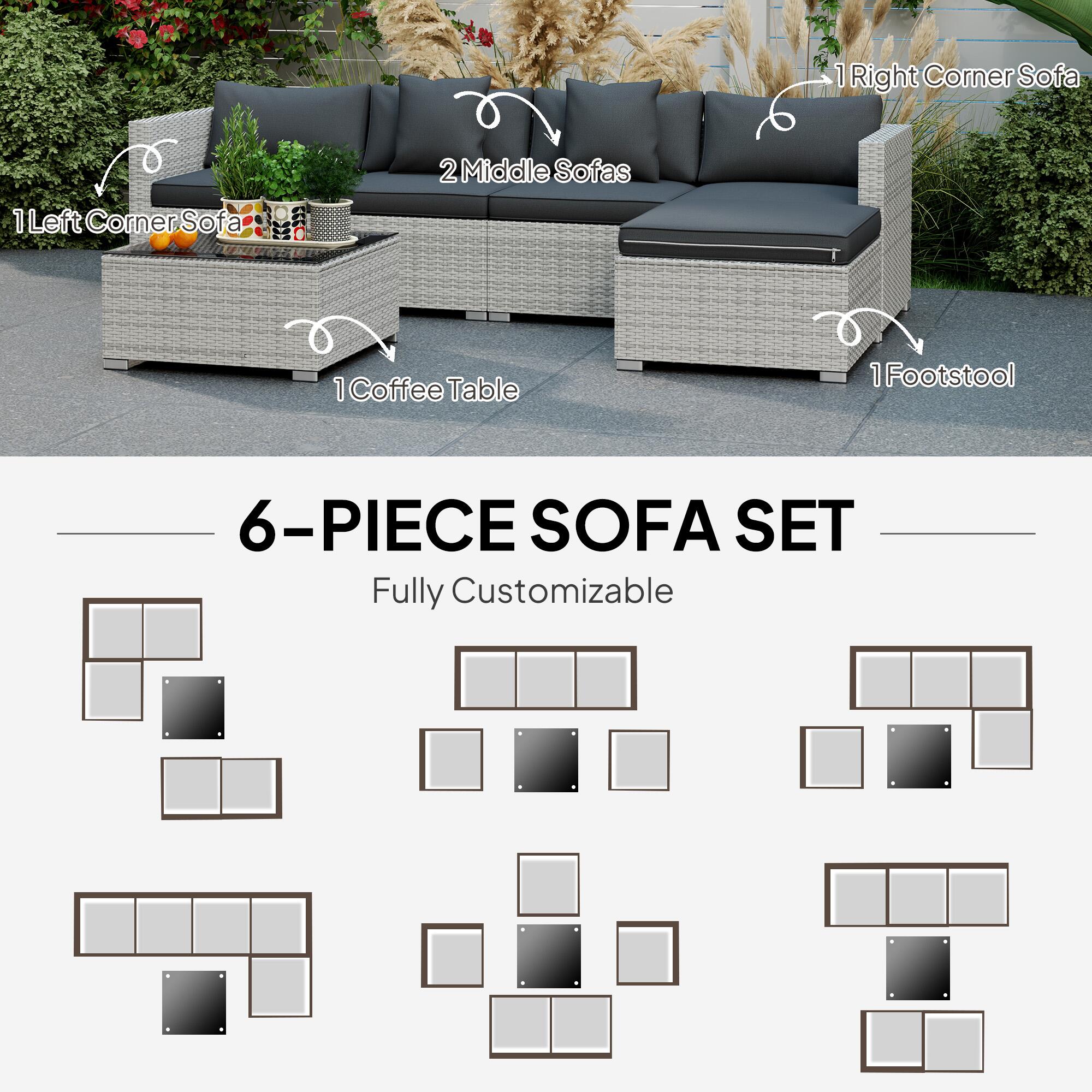 outsunny 6 pieces rattan furniture set garden sofa view 7