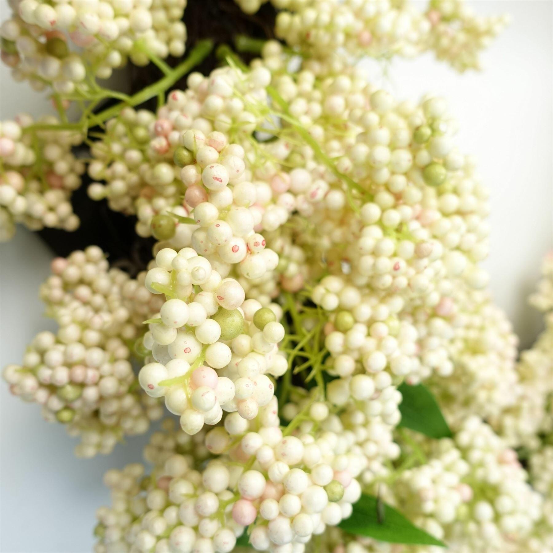 image of 55cm artificial hanging white berries wreath view 33