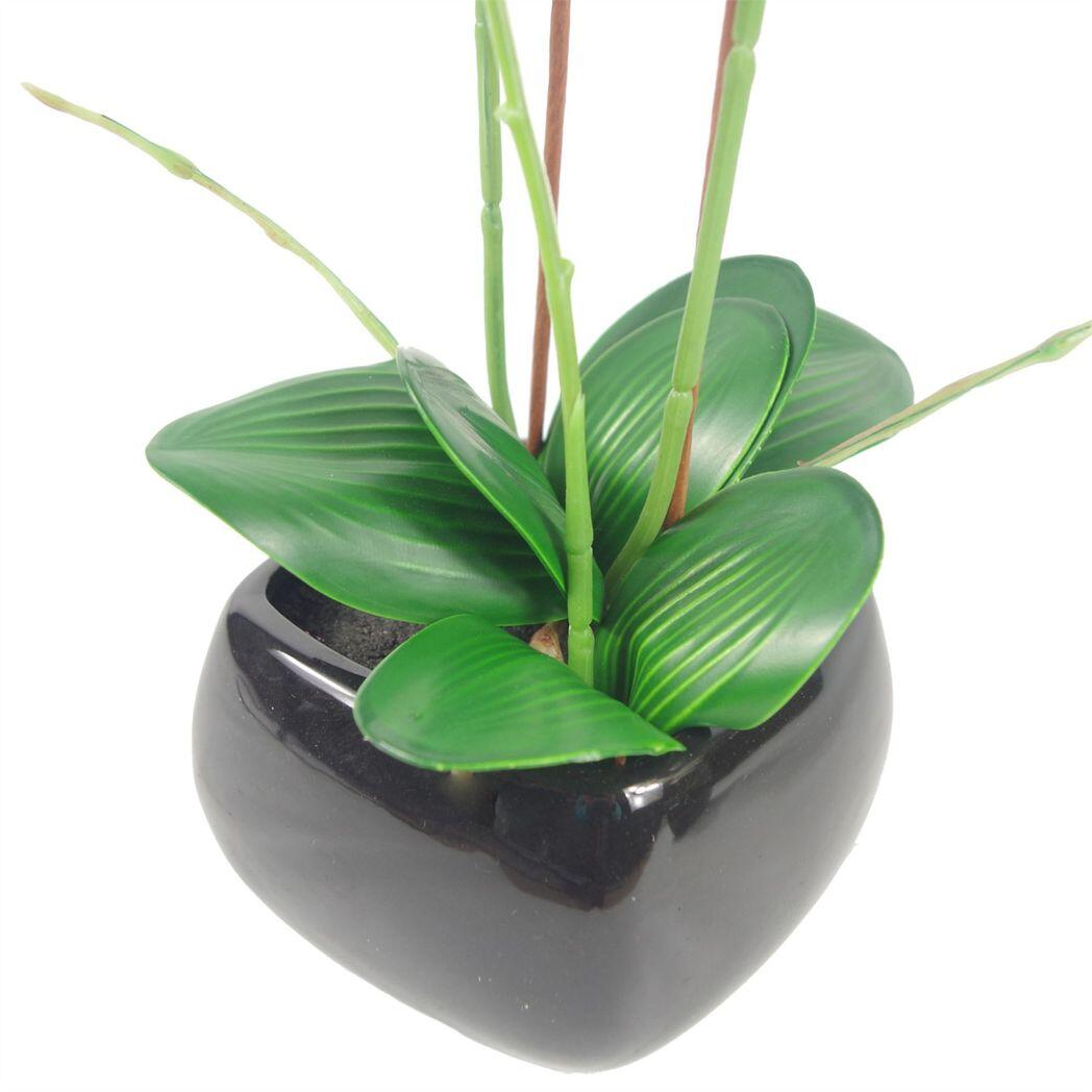 image of 70cm artificial orchid light pink with black ceramic planter view 3