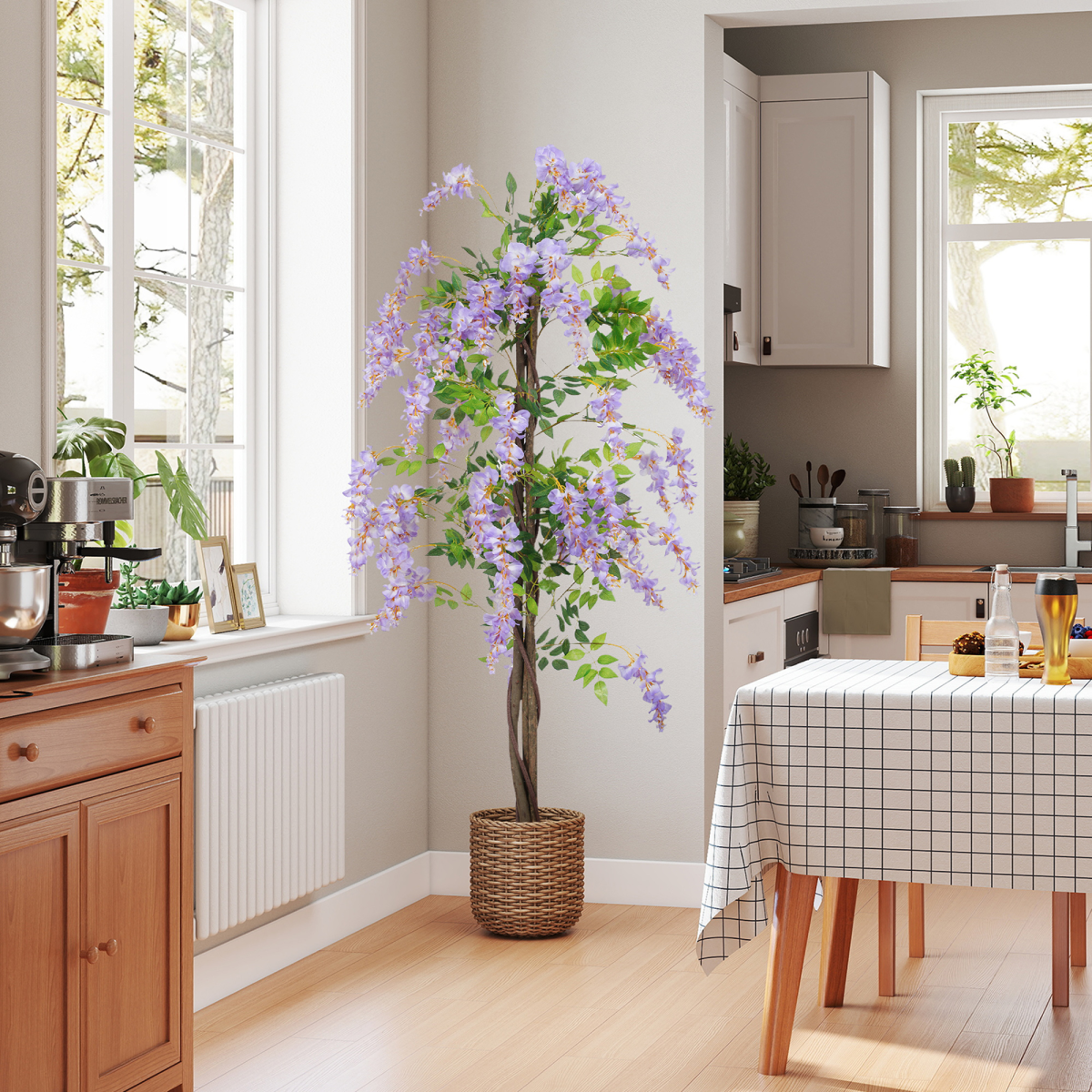 image of artificial wisteria flower with 756 leaves and 54 flowers, purple view 9