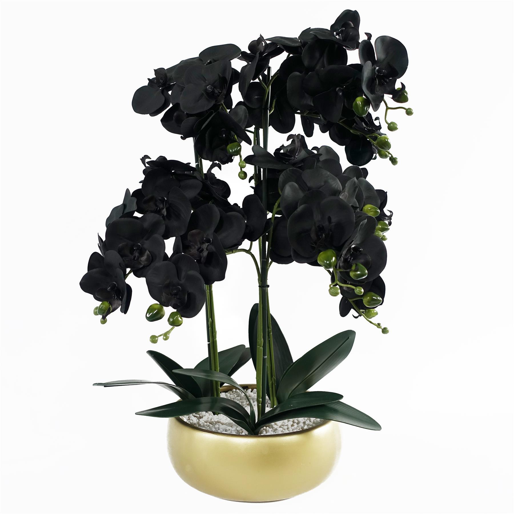 image of 60cm orchid artificial black  gold ceramic planter