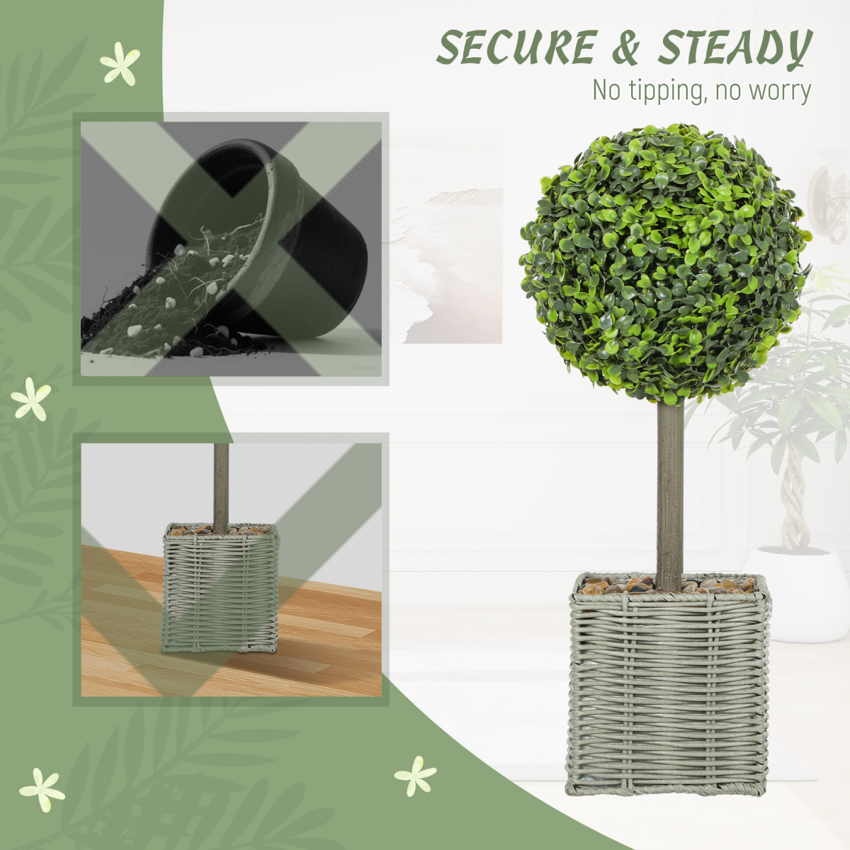 hOMCOM Set of 2 Artificial Plants, 50cm Faux Boxwood Topiary Balls, Green alternative style 7