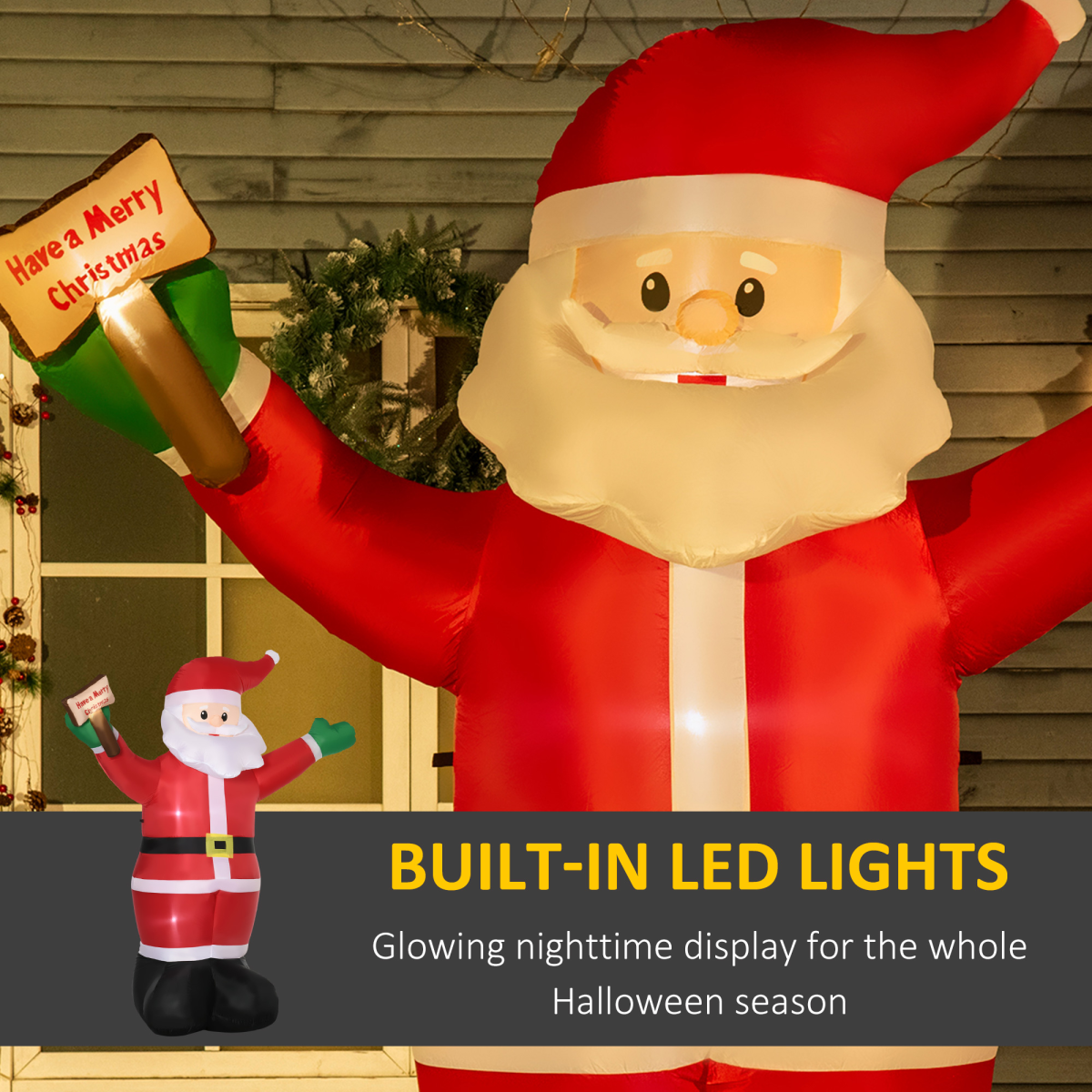 product photo of 8' Inflatable Christmas Santa Claus Holds Light Sign of Blessings LED