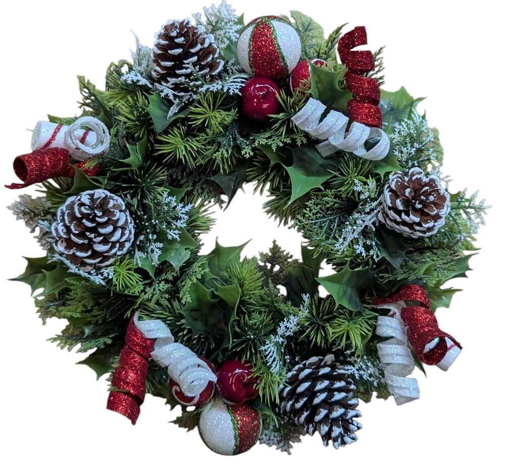 artificial christmas door wreath with berrys holly cones