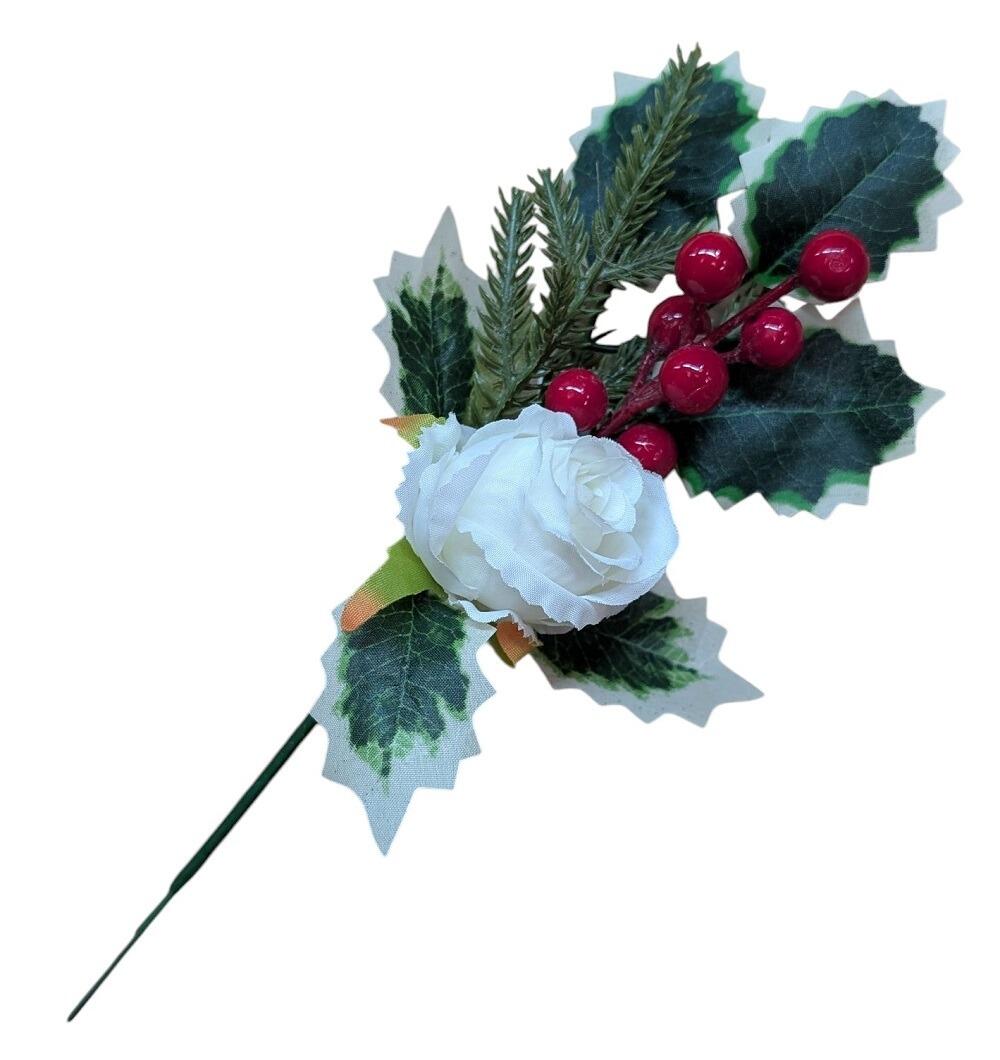 artificial christmas pick rose and berry