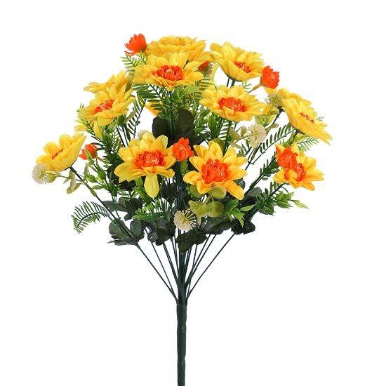 Artificial Flower Bush 50cm Spiky Dahlia Yellow Orange