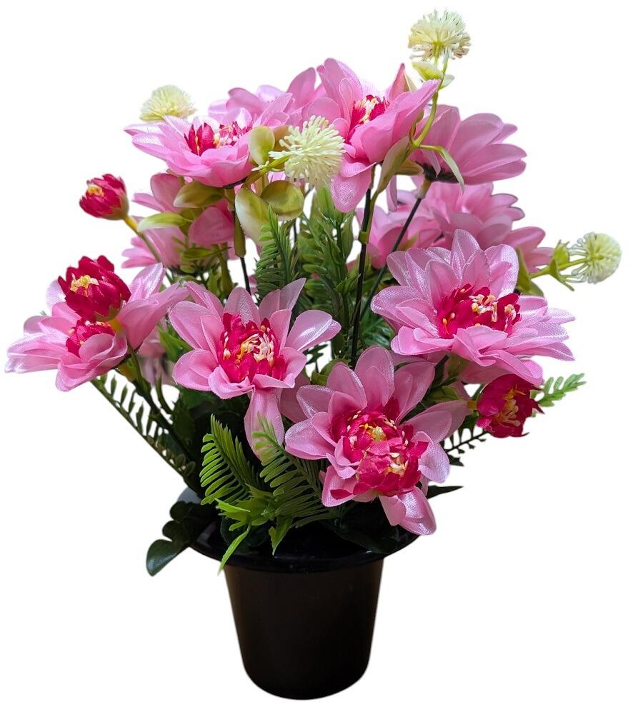 artificial grave flowers pot pink dahlia vase