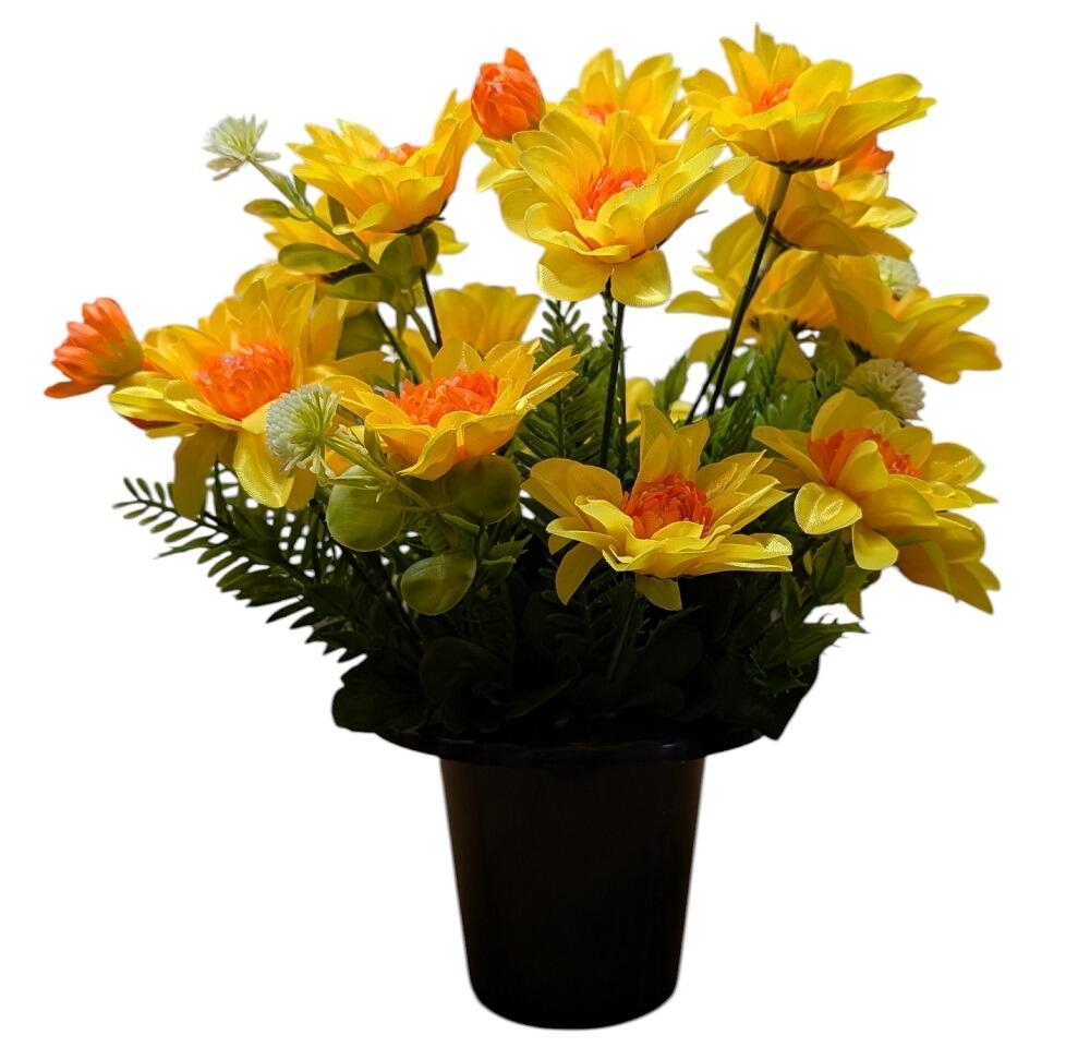 Cemetery Grave Vase Pot with Artificial Yellow Dahlia
