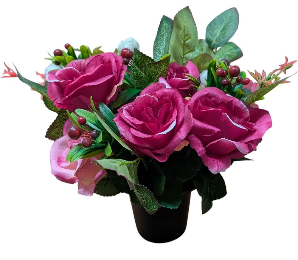 grave vase arrangement includes Roses in mixed pink colours