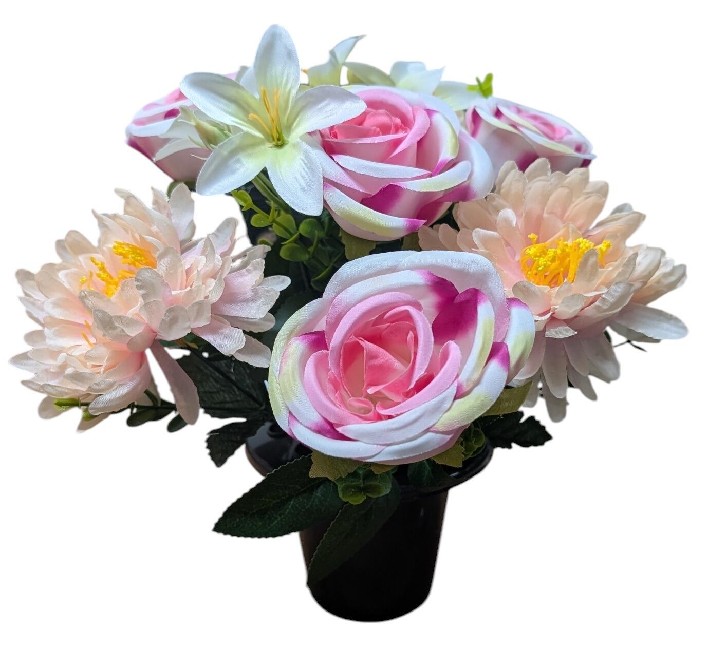Artificial Grave Flowers with Pot roses pink