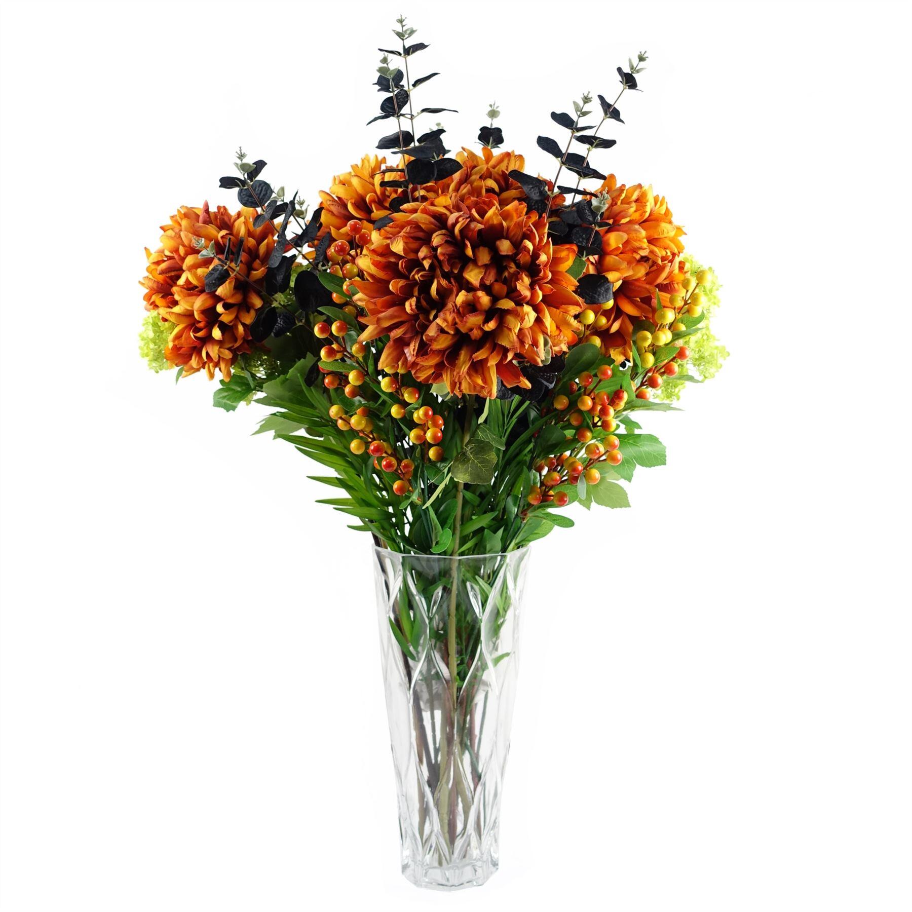 foliage vase 80cm and orange glass chrysanthemum product image